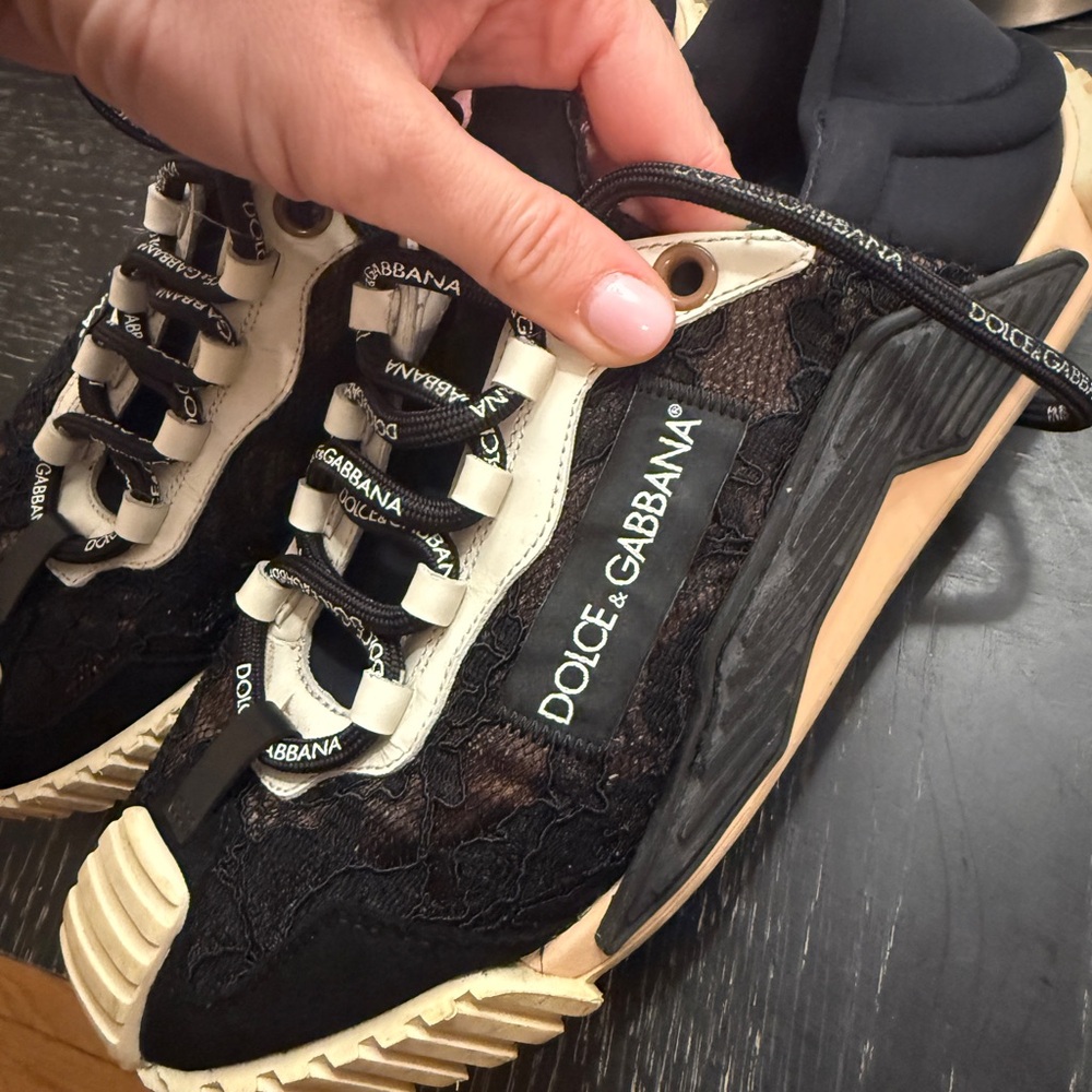 Dolce & Gabbana Black and Tan Lace Sneakers